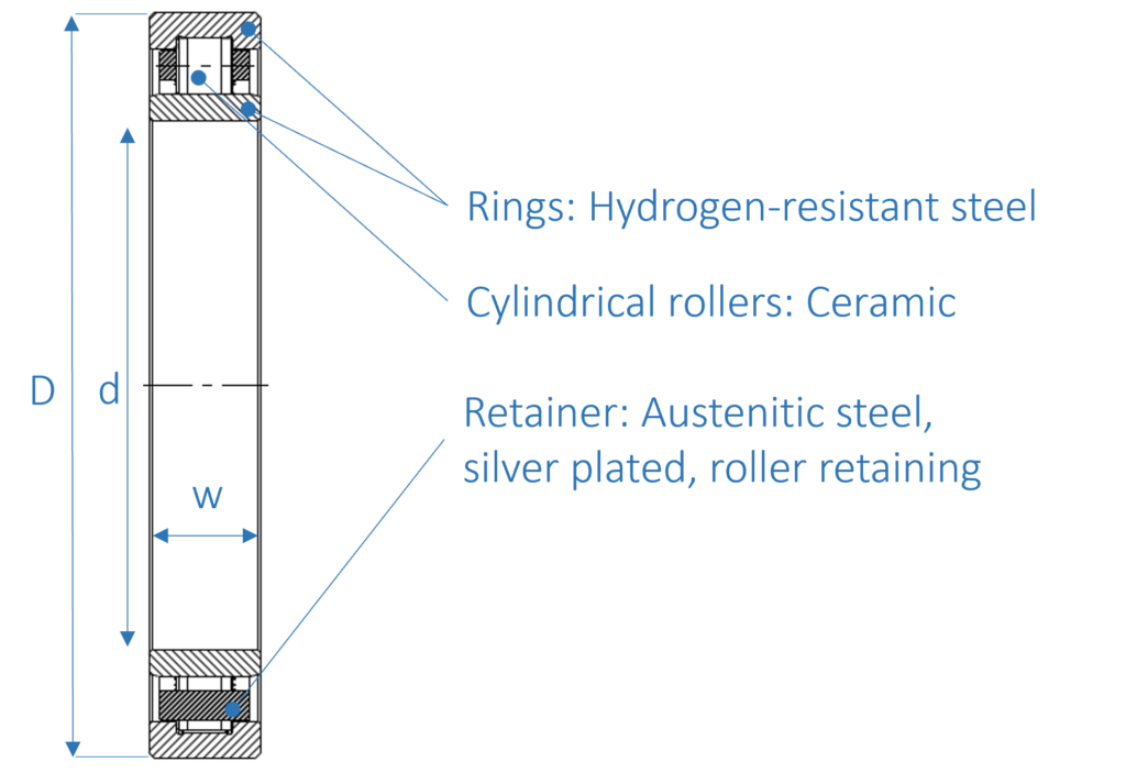 Hybrid roller bearing for hydrogen gas turbine - Components